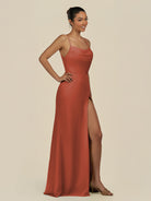 KissDress-Unity Spice Sheath Spaghetti Straps Chiffon Ruched Long Bridesmaid Dress