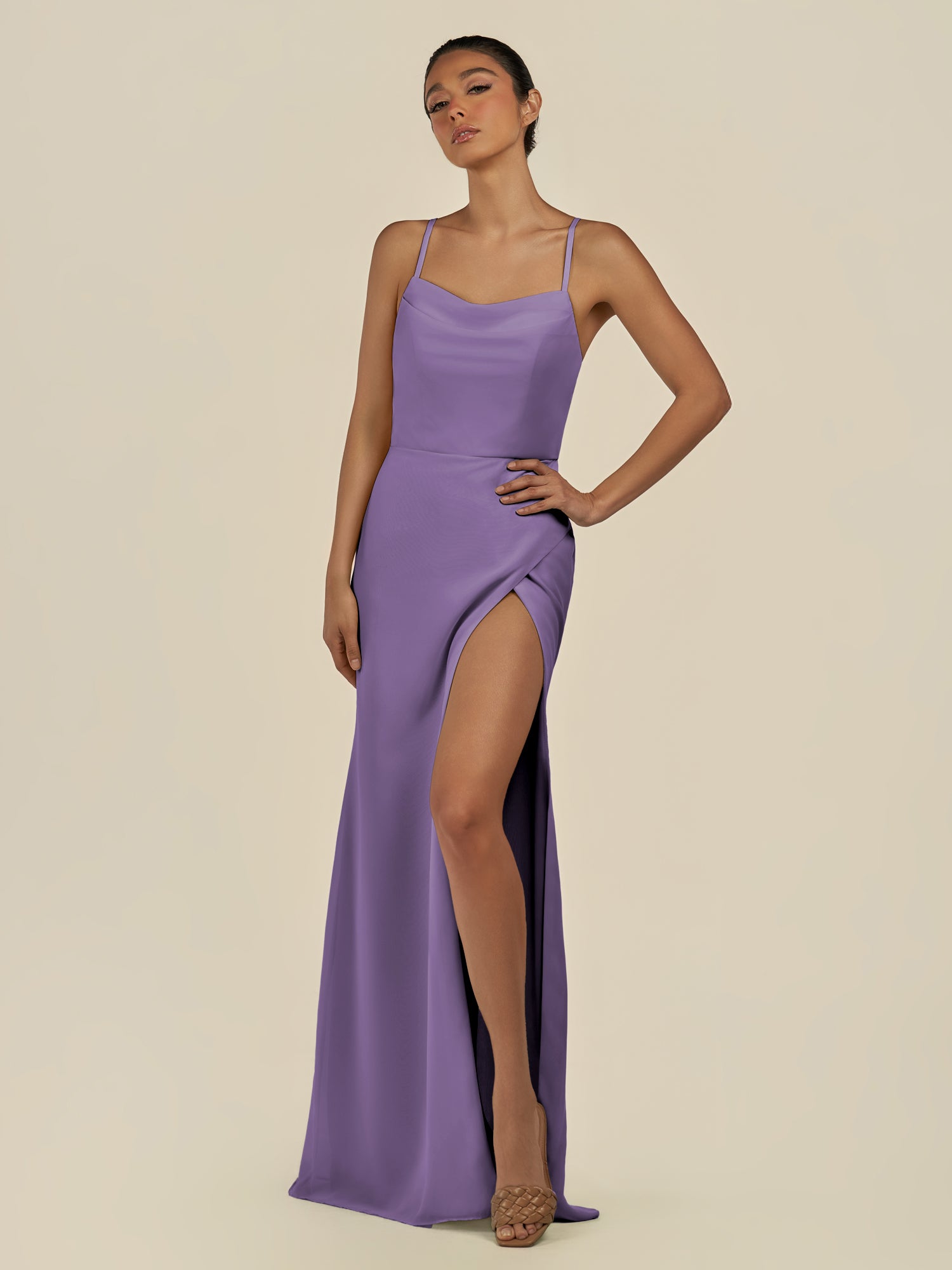 KissDress-Unity Tahiti Sheath Spaghetti Straps Chiffon Ruched Long Bridesmaid Dress