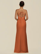 KissDress-Unity Terracotta Sheath Spaghetti Straps Chiffon Ruched Long Bridesmaid Dress