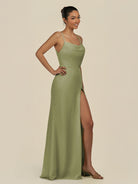KissDress-Unity Thyme Sheath Spaghetti Straps Chiffon Ruched Long Bridesmaid Dress