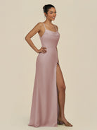 KissDress-Unity Toffee Sheath Spaghetti Straps Chiffon Ruched Long Bridesmaid Dress
