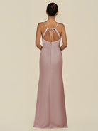 KissDress-Unity Toffee Sheath Spaghetti Straps Chiffon Ruched Long Bridesmaid Dress