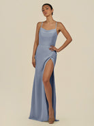 KissDress-Unity Twilight Sheath Spaghetti Straps Chiffon Ruched Long Bridesmaid Dress
