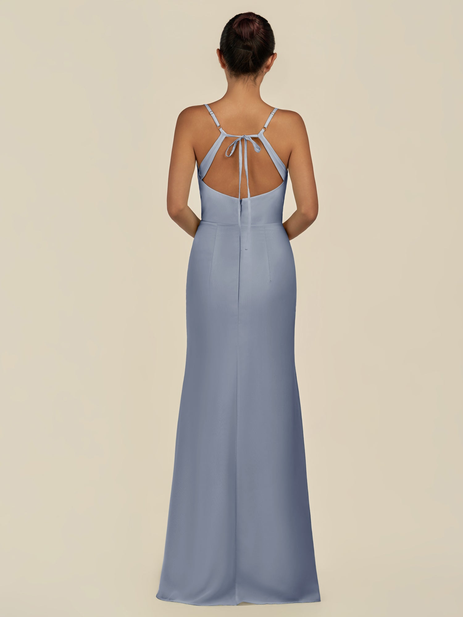 KissDress-Unity Twilight Sheath Spaghetti Straps Chiffon Ruched Long Bridesmaid Dress