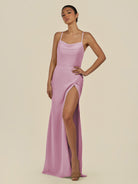 KissDress-Unity Vintage Mauve Sheath Spaghetti Straps Chiffon Ruched Long Bridesmaid Dress