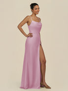 KissDress-Unity Vintage Mauve Sheath Spaghetti Straps Chiffon Ruched Long Bridesmaid Dress