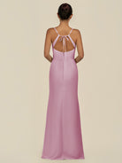 KissDress-Unity Vintage Mauve Sheath Spaghetti Straps Chiffon Ruched Long Bridesmaid Dress