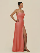 KissDress-Unity Wild Rose Sheath Spaghetti Straps Chiffon Ruched Long Bridesmaid Dress