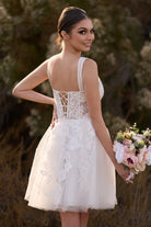 Unqiue A - Line Sweetheart Sequin Short Wedding Dress with Appliques - KissProm