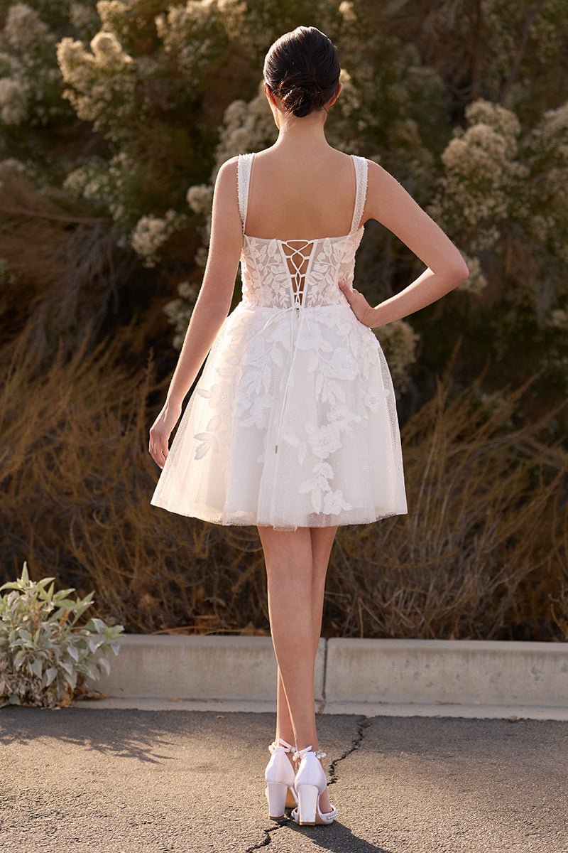 Unqiue A - Line Sweetheart Sequin Short Wedding Dress with Appliques - KissProm