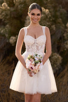 Unqiue A - Line Sweetheart Sequin Short Wedding Dress with Appliques - KissProm