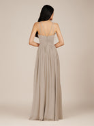 KissDress-Ursa Almond A Line Chiffon Halter Neck Long Bridesmaid Dress with Pleats