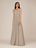 KissDress-Ursa Almond A Line Chiffon Halter Neck Long Bridesmaid Dress with Pleats