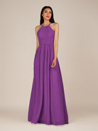 KissDress-Ursa Amethyst A Line Chiffon Halter Neck Long Bridesmaid Dress with Pleats
