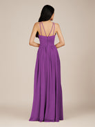KissDress-Ursa Amethyst A Line Chiffon Halter Neck Long Bridesmaid Dress with Pleats