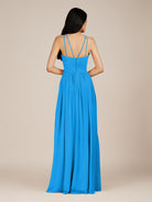 KissDress-Ursa Blue Jay A Line Chiffon Halter Neck Long Bridesmaid Dress with Pleats