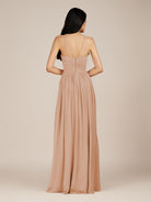 KissDress-Ursa Champagne Rose A Line Chiffon Halter Neck Long Bridesmaid Dress with Pleats
