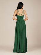 KissDress-Ursa Dark Green A Line Chiffon Halter Neck Long Bridesmaid Dress with Pleats