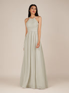 KissDress-Ursa Dove Gray A Line Chiffon Halter Neck Long Bridesmaid Dress with Pleats