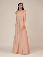 KissDress-Ursa English Rose A Line Chiffon Halter Neck Long Bridesmaid Dress with Pleats