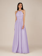 KissDress-Ursa Lavender A Line Chiffon Halter Neck Long Bridesmaid Dress with Pleats