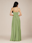 KissDress-Ursa Matcha A Line Chiffon Halter Neck Long Bridesmaid Dress with Pleats