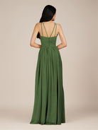 KissDress-Ursa Moss A Line Chiffon Halter Neck Long Bridesmaid Dress with Pleats