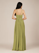 KissDress-Ursa Moss Green A Line Chiffon Halter Neck Long Bridesmaid Dress with Pleats