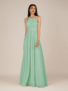 KissDress-Ursa Pale Pistachio A Line Chiffon Halter Neck Long Bridesmaid Dress with Pleats