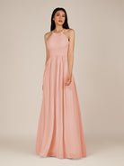 KissDress-Ursa Rose Petal A Line Chiffon Halter Neck Long Bridesmaid Dress with Pleats