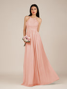 KissDress-Ursa Rose Petal A Line Chiffon Halter Neck Long Bridesmaid Dress with Pleats