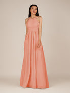 KissDress-Ursa Rosette A Line Chiffon Halter Neck Long Bridesmaid Dress with Pleats