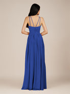 KissDress-Ursa Royal Blue A Line Chiffon Halter Neck Long Bridesmaid Dress with Pleats
