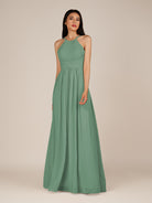 KissDress-Ursa Sea Glass A Line Chiffon Halter Neck Long Bridesmaid Dress with Pleats