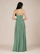 KissDress-Ursa Sea Glass A Line Chiffon Halter Neck Long Bridesmaid Dress with Pleats