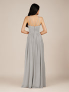 KissDress-Ursa Silver A Line Chiffon Halter Neck Long Bridesmaid Dress with Pleats