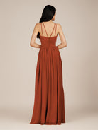 KissDress-Ursa Spice A Line Chiffon Halter Neck Long Bridesmaid Dress with Pleats
