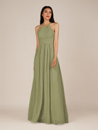 KissDress-Ursa Thyme A Line Chiffon Halter Neck Long Bridesmaid Dress with Pleats