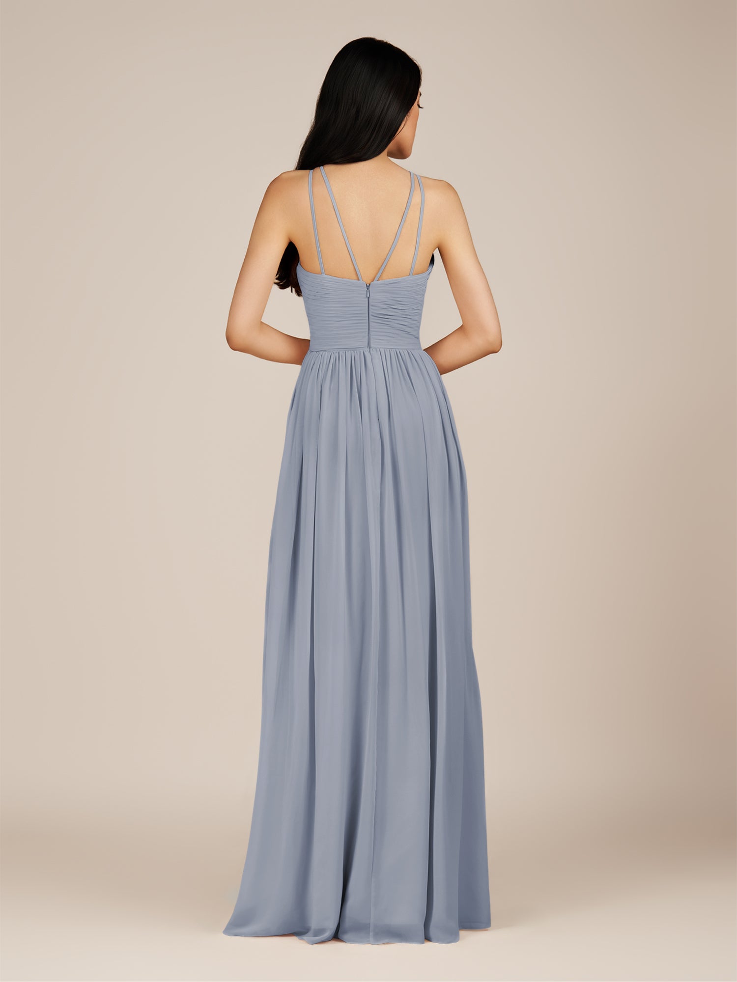 KissDress-Ursa Twilight A Line Chiffon Halter Neck Long Bridesmaid Dress with Pleats