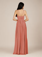 KissDress-Ursa Wild Rose A Line Chiffon Halter Neck Long Bridesmaid Dress with Pleats