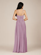 KissDress-Ursa Wisteria A Line Chiffon Halter Neck Long Bridesmaid Dress with Pleats