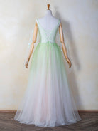 V - neck 3D Applique Floor Length Tulle Prom Dress - KissProm