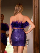 Verona | Two - Piece Feathered Bodice Purple Cocktail Dress - KissProm