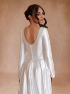 Vintage Satin A - Line Bateau Neckline Long Sleeves Bridal Gown Wedding Dresses - KissProm