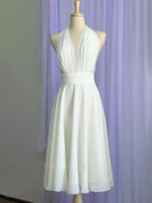 KissDress-Sebella  Vintage Tea-Length Chiffon Wedding Dress With Halter Neck and Bow