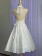 KissDress-Sebella  Vintage Tea-Length Chiffon Wedding Dress With Halter Neck and Bow