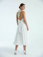 KissDress-Sebella  Vintage Tea-Length Chiffon Wedding Dress With Halter Neck and Bow