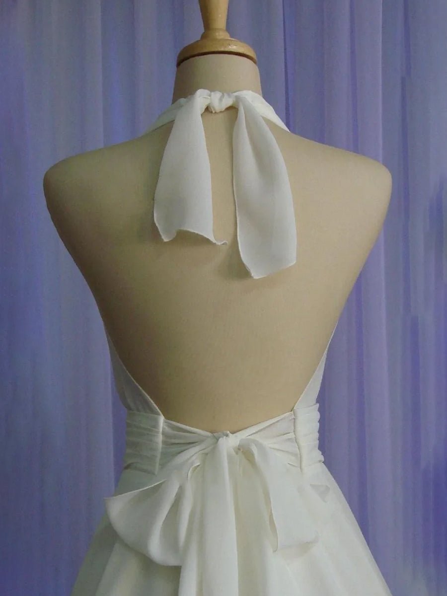 KissDress-Sebella  Vintage Tea-Length Chiffon Wedding Dress With Halter Neck and Bow