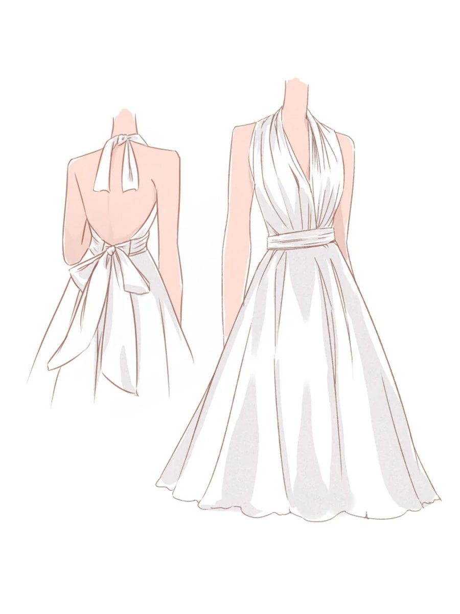 KissDress-Sebella  Vintage Tea-Length Chiffon Wedding Dress With Halter Neck and Bow