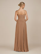 KissDress-Vionnet Bronzer A-Line V Neck Pleated Chiffon Long Bridesmaid Dress with Slit